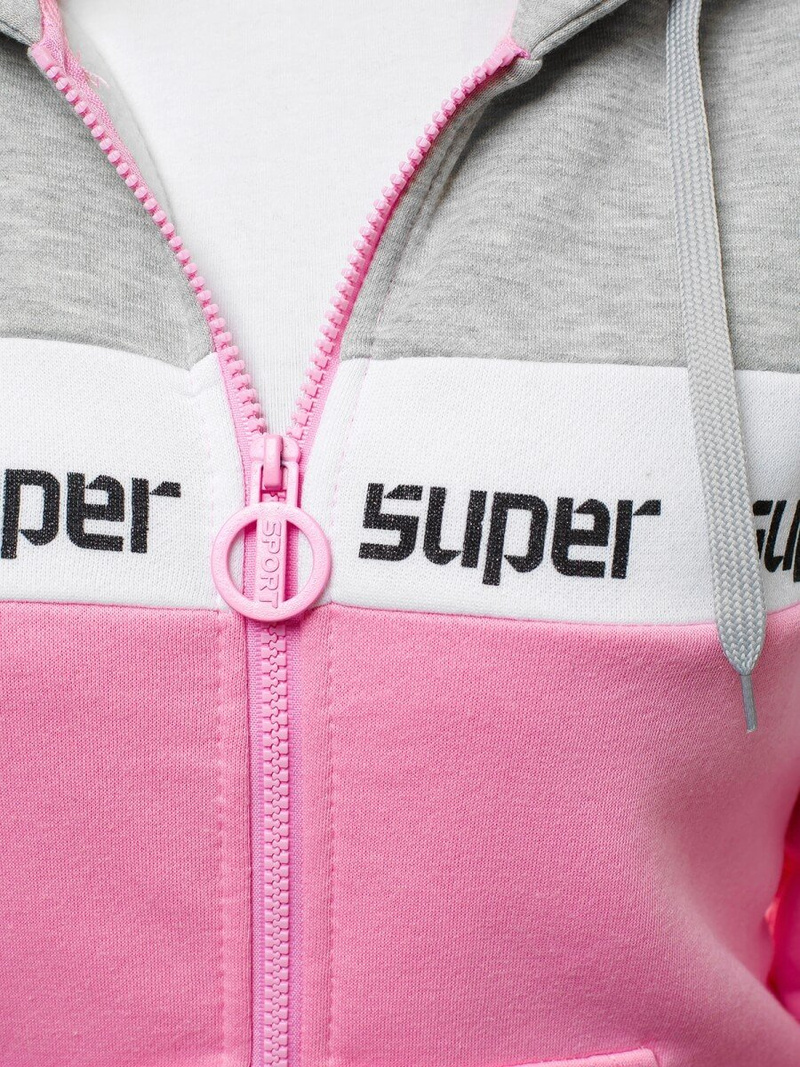 Bluza rozpinana z kapturem damska szaro-różowa OZONEE JS/KSW3014