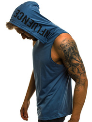 Koszulka bez rękawów z kapturem męska niebieska OZONEE O/2537 