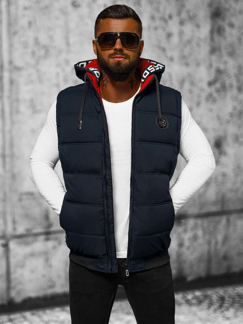 Kamizelka męska z kapturem granatowa OZONEE JS/84M3027/215