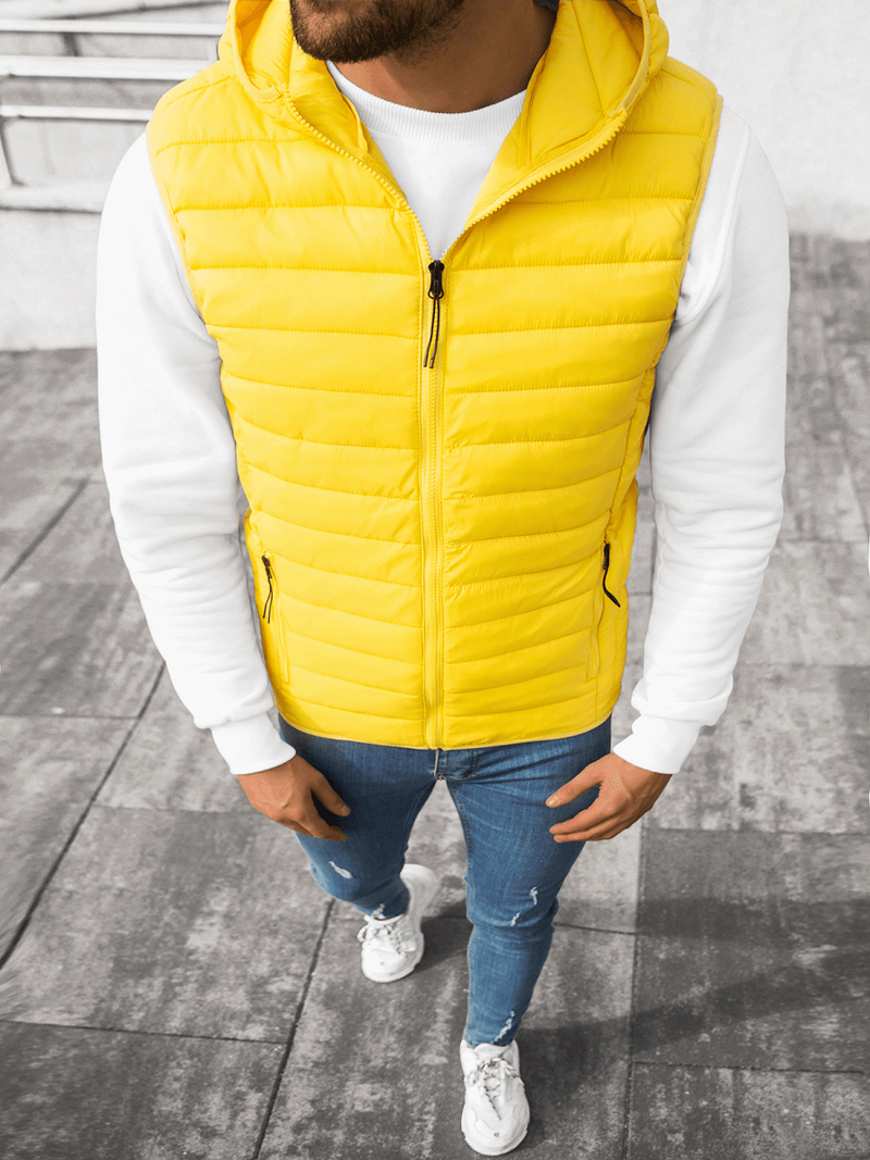 Kamizelka męska pikowana z kapturem żółta OZONEE JS/HDL88002Z