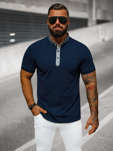 Koszulka męska polo ze stójka granatowa OZONEE O/DA803
