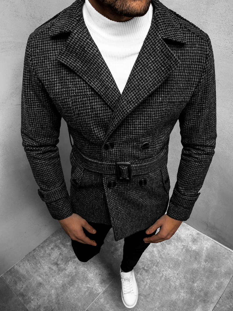 Płaszcz męski z pagonami grafitowo-czarny OZONEE O/5627