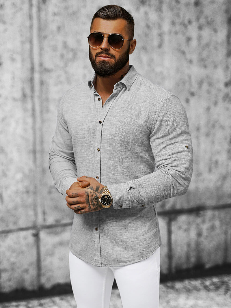 Класична сорочка чоловіча tемно-ciра OZONEE O/V32