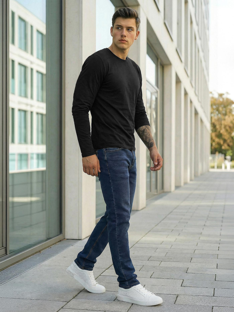 Spodnie jeansowe męskie regular fit ciemno-niebieskie OZONEE DO/4048/2Z