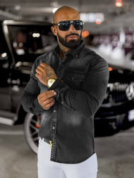 Koszula męska jeansowa czarna OZONEE O/51413