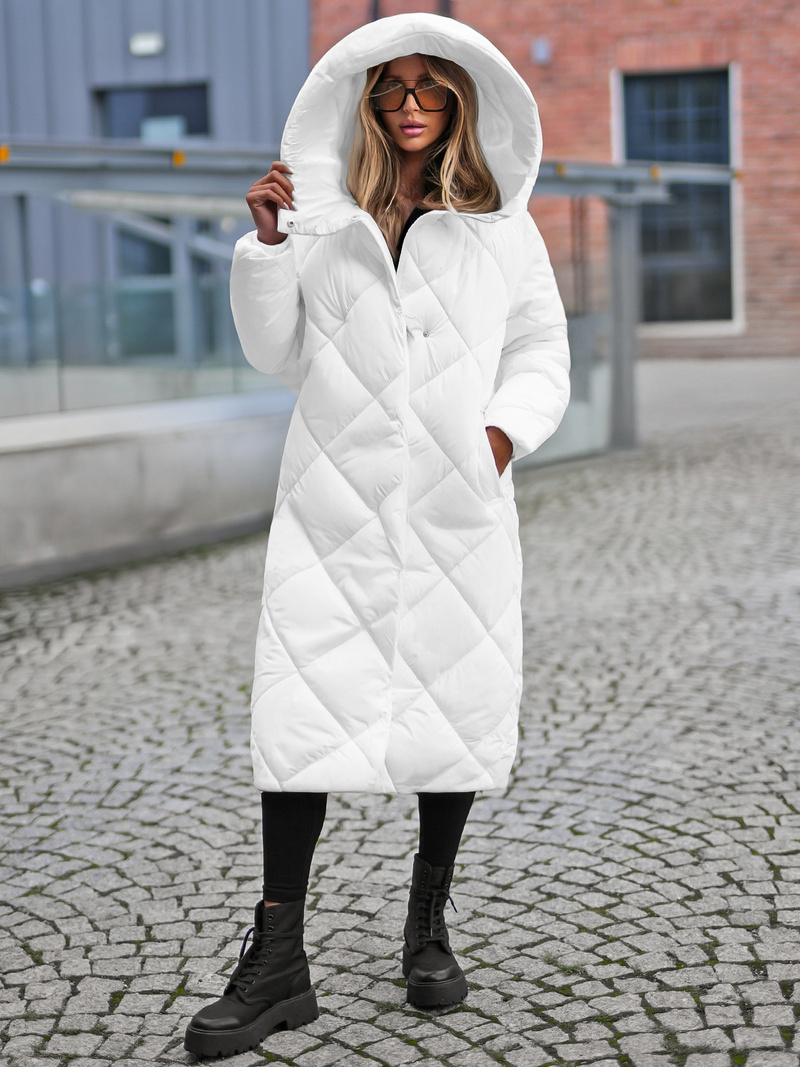 Kurtka zimowa damska długa pikowana biała OZONEE JS/5M3173/281Z