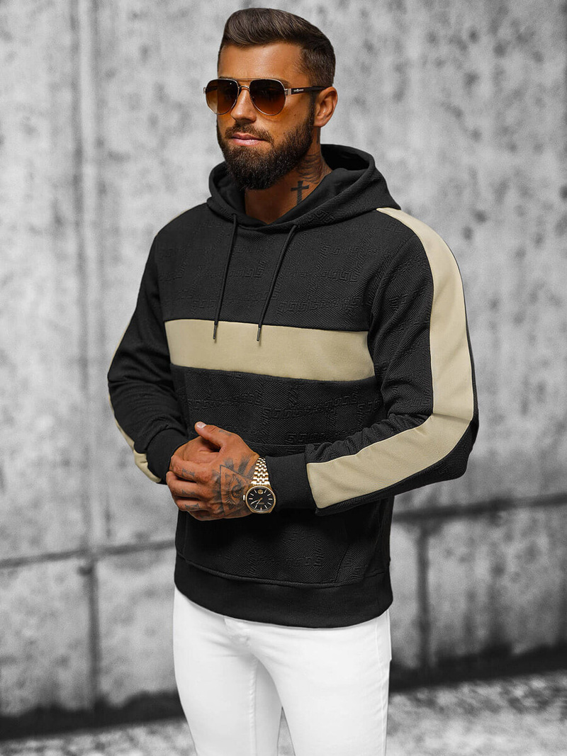 Bluza z kapturem męska czarna OZONEE JS/3B565