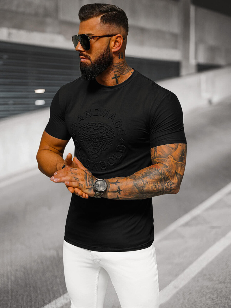 T-shirt męski slim fit czarny OZONEE NB/MT3056Z