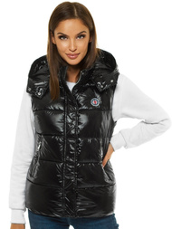 Kamizelka damska pikowana z kapturem czarna OZONEE O/SW025/1