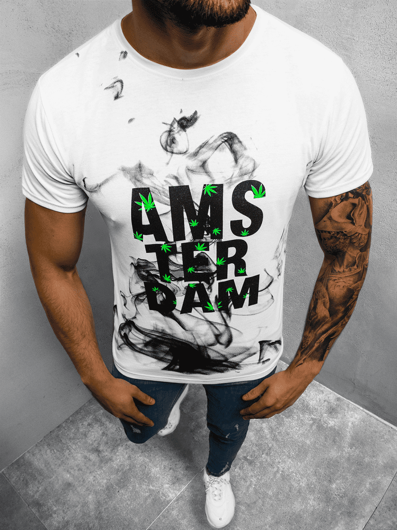 T-Shirt męski z nadrukiem biały OZONEE O/BL76