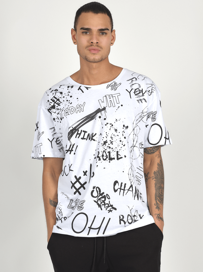 T-Shirt męski z nadrukiem biały OZONEE MR/21530