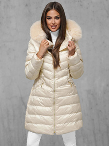 Kurtka zimowa damska długa z futerkiem ecru OZONEE JS/5M3162/254