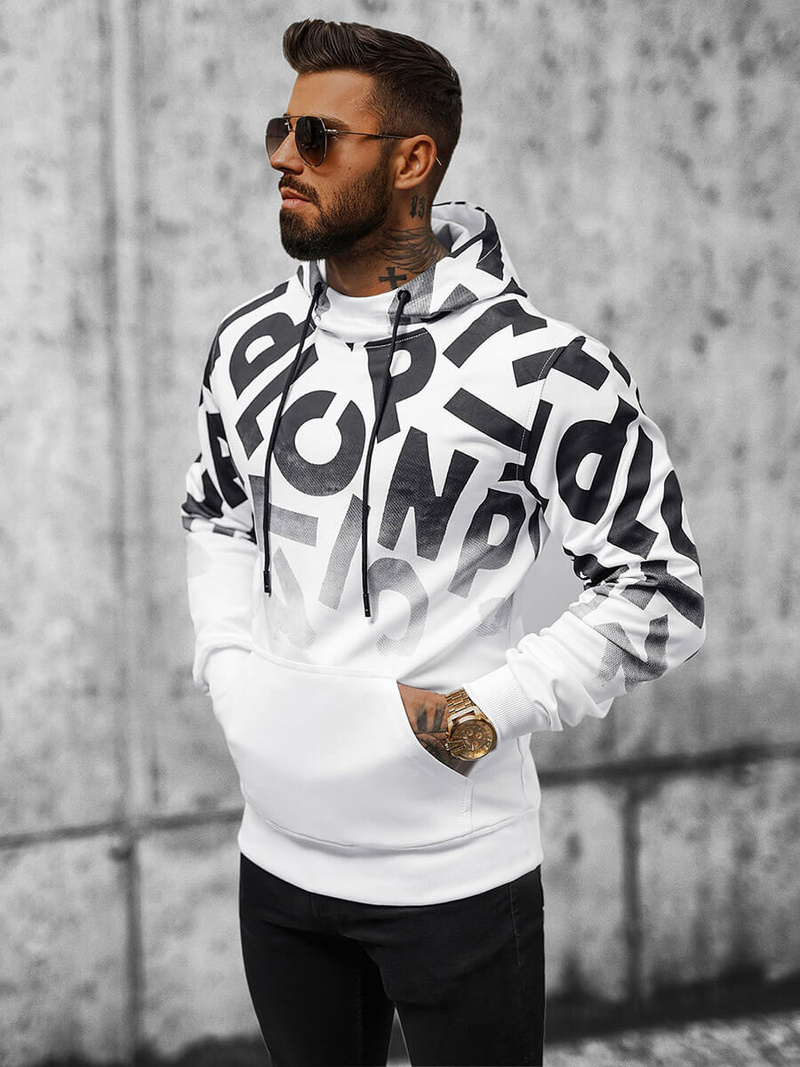 Bluza z kapturem męska biała OZONEE JS/8B992/1