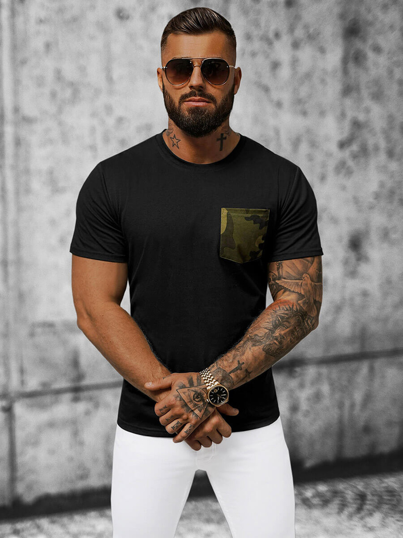 T-shirt męski czarno-zielony OZONEE JS/8T85/1Z