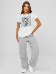 T-shirt damski z nadrukiem biało-szary OZONEE JS/YJ77726