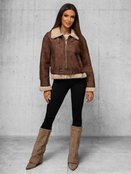 Жіноча шкіряна kуртка kоричнева OZONEE O/81331Z