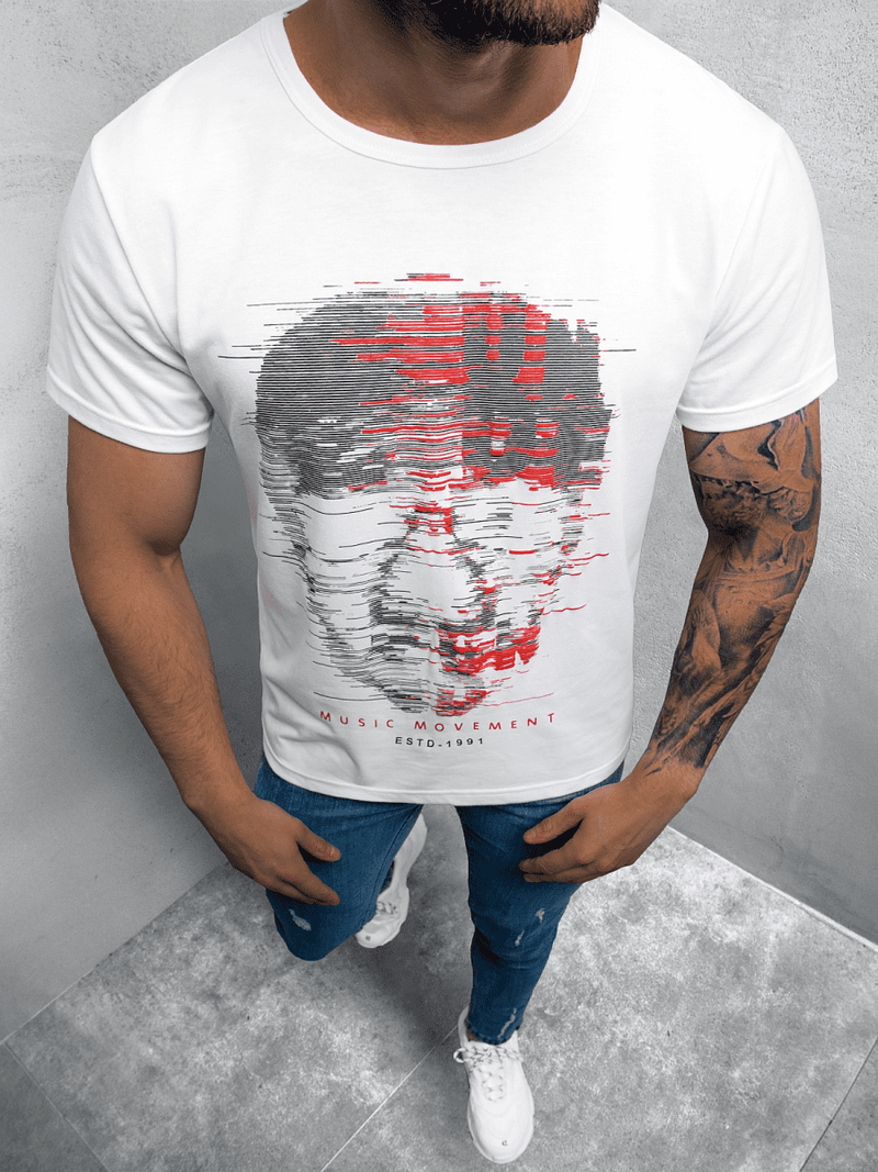 T-Shirt męski z nadrukiem biały OZONEE JS/KS2632