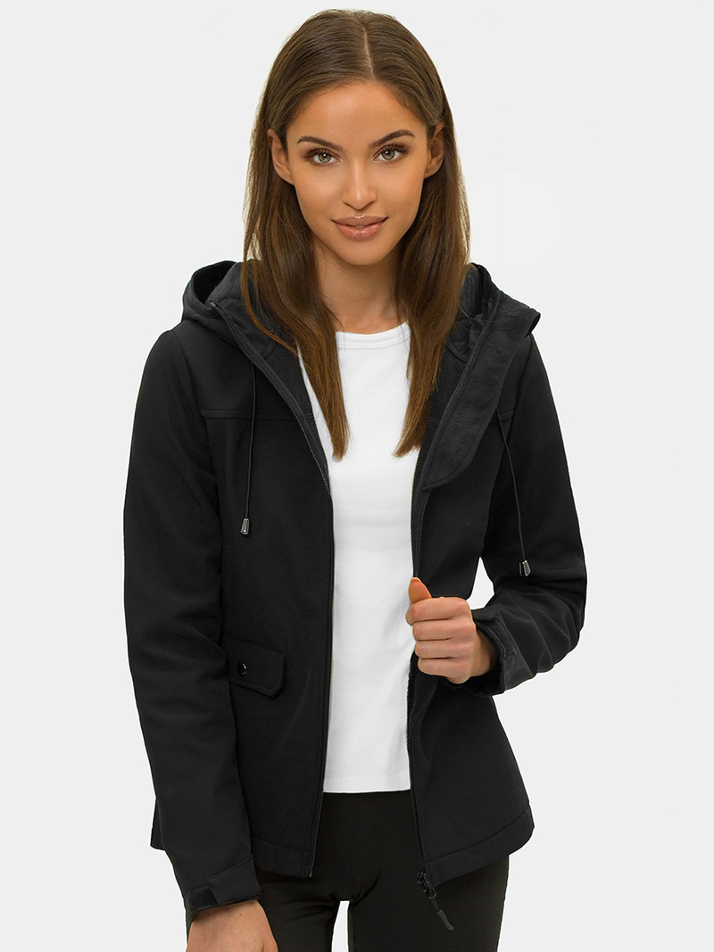 Kurtka softshell damska z kapturem czarna OZONEE JS/HD182/1