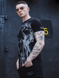 T-Shirt męski z nadrukiem czarny OZONEE MECH/2074TZ