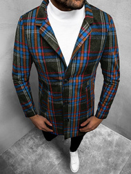 Płaszcz męski w kratę zielono-niebieski OZONEE O/5628