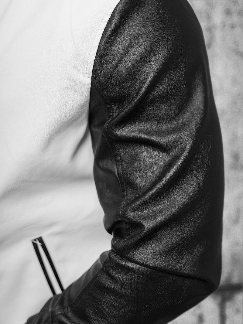 Чоловіча шкіряна куртка Бiло-Чорна OZONEE JS/11Z8068