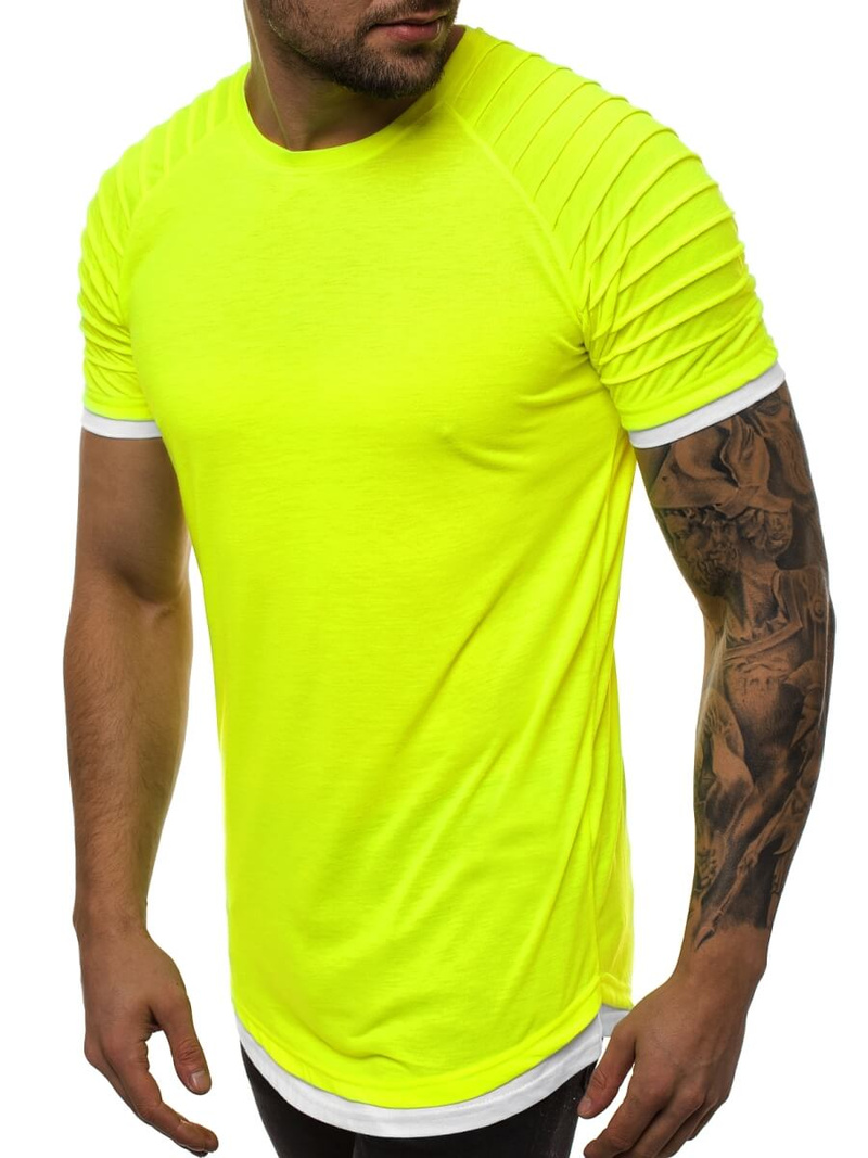 T-Shirt męski bez nadruku żółty-neonowy OZONEE O/1262X