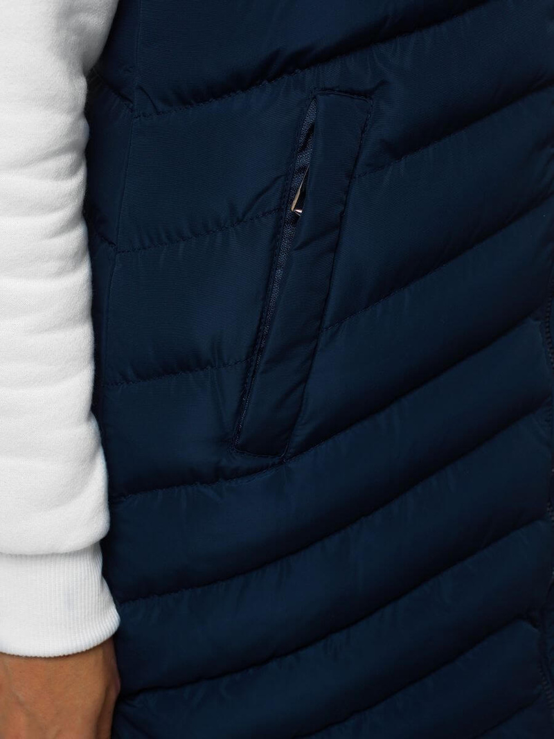 Kamizelka damska długa pikowana z kapturem granatowa OZONEE N/6805/2