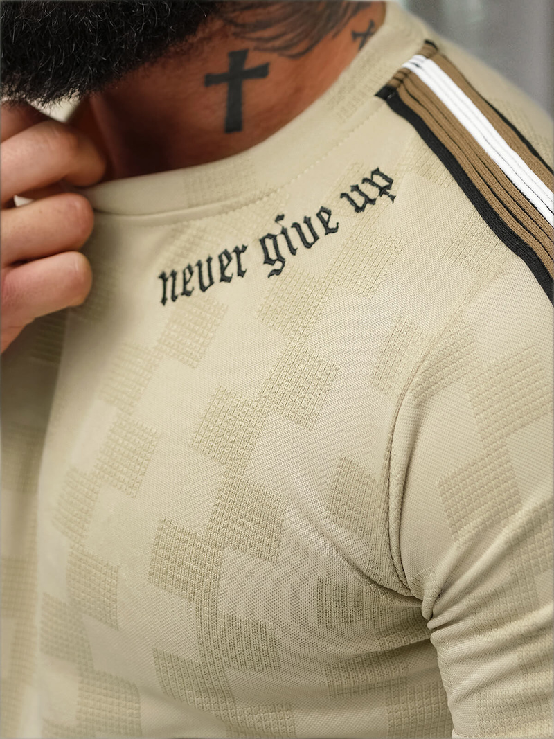 T-shirt męski slim fit beżowy OZONEE O/QS11621