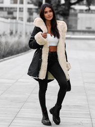 Kurtka zimowa damska z futerkiem czarna OZONEE JS/M763/392Z