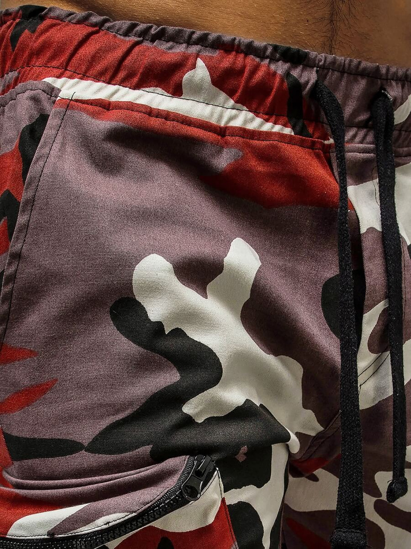 Spodnie męskie chino joggery bordowo-beżowe OZONEE G/11132