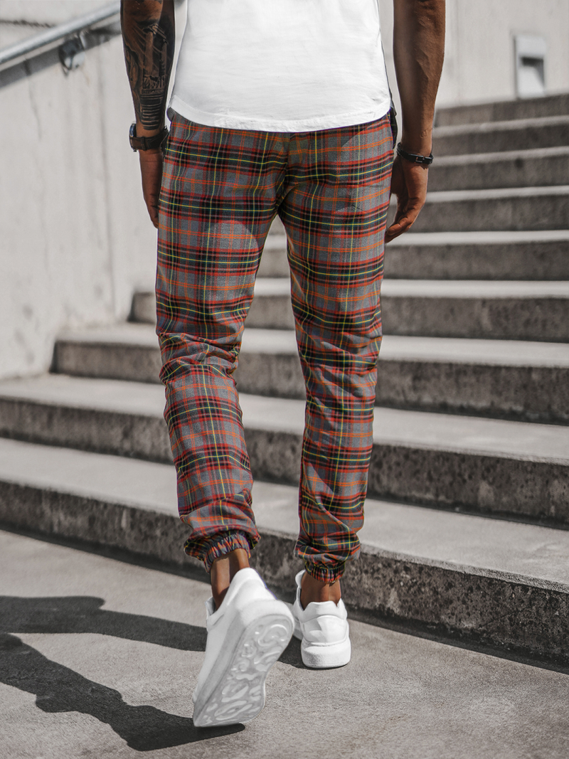 Spodnie męskie chino joggery w kratę kolorowe OZONEE DJ/2284/22Z