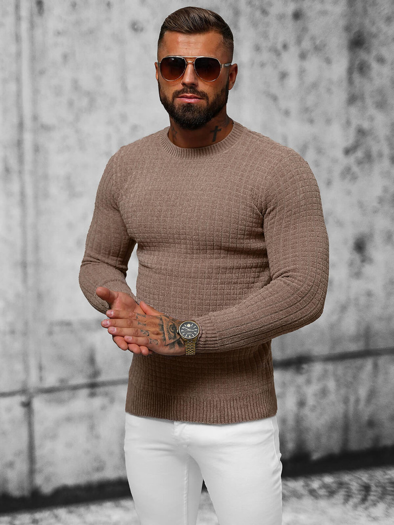 Sweter męski camelowy OZONEE O/ZZ190157