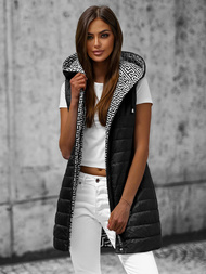 Kamizelka damska dwustronna długa z kapturem czarna OZONEE JS/16M9066/392