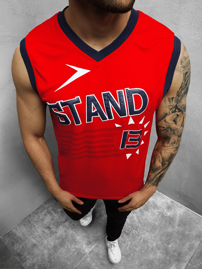 Koszulka bez rękawów męska z nadrukiem czerwona OZONEE JS/68S10175