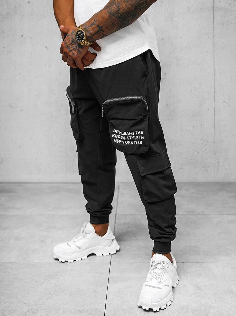 Spodnie męskie chino joggery czarne OZONEE O/PS5513