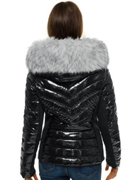 Kurtka zimowa damska z futerkiem czarna OZONEE O/DK059/1