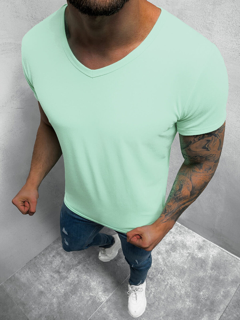 T-Shirt męski bez nadruku miętowy OZONEE JS/712007/39