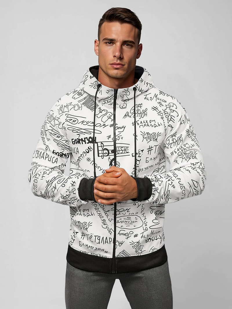 Bluza męska z kapturem rozpinana biała OZONEE JS/8B1178/1Z