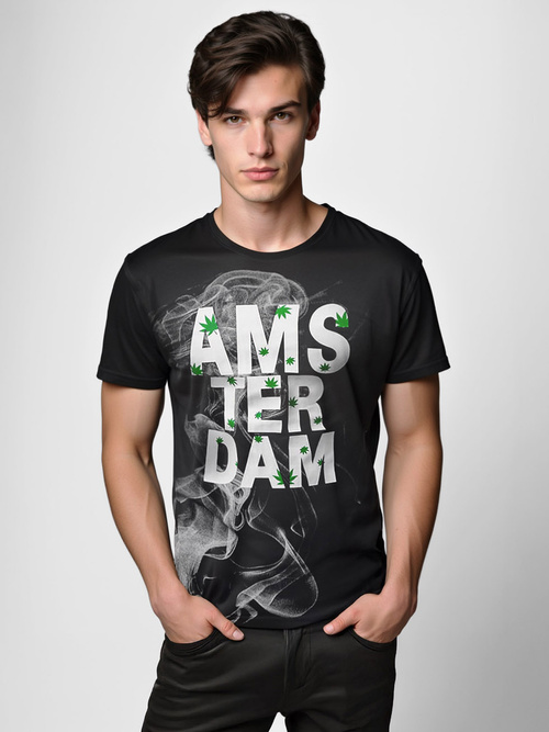 T-shirt męski z nadrukiem czarny OZONEE O/T128/3Z