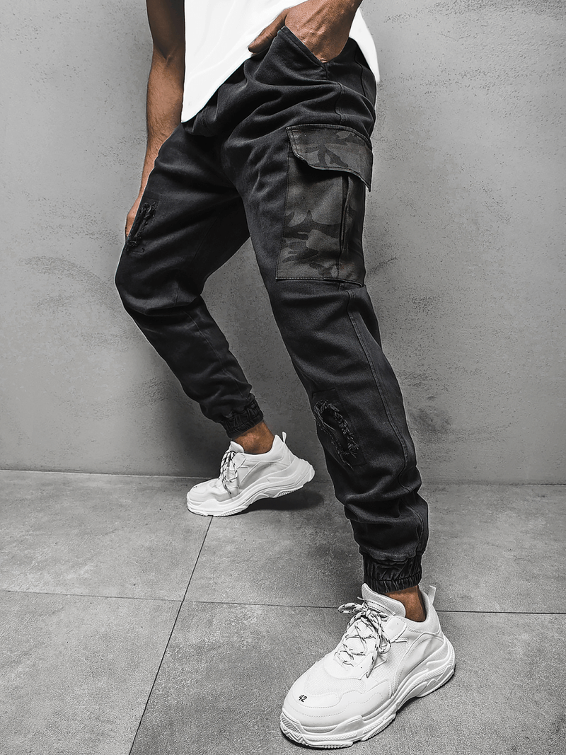 Spodnie męskie joggery czarne OZONEE OT/1077