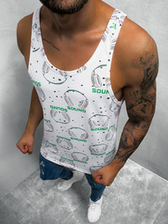 Koszulka bez rękawów męska z nadrukiem biało-zielona OZONEE O/BL121