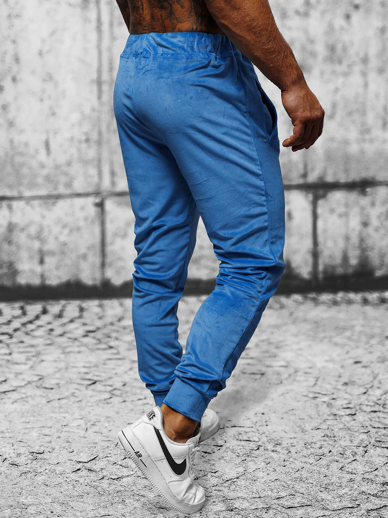 Spodnie dresowe męskie welurowe niebieskie OZONEE JS/8K1172/17