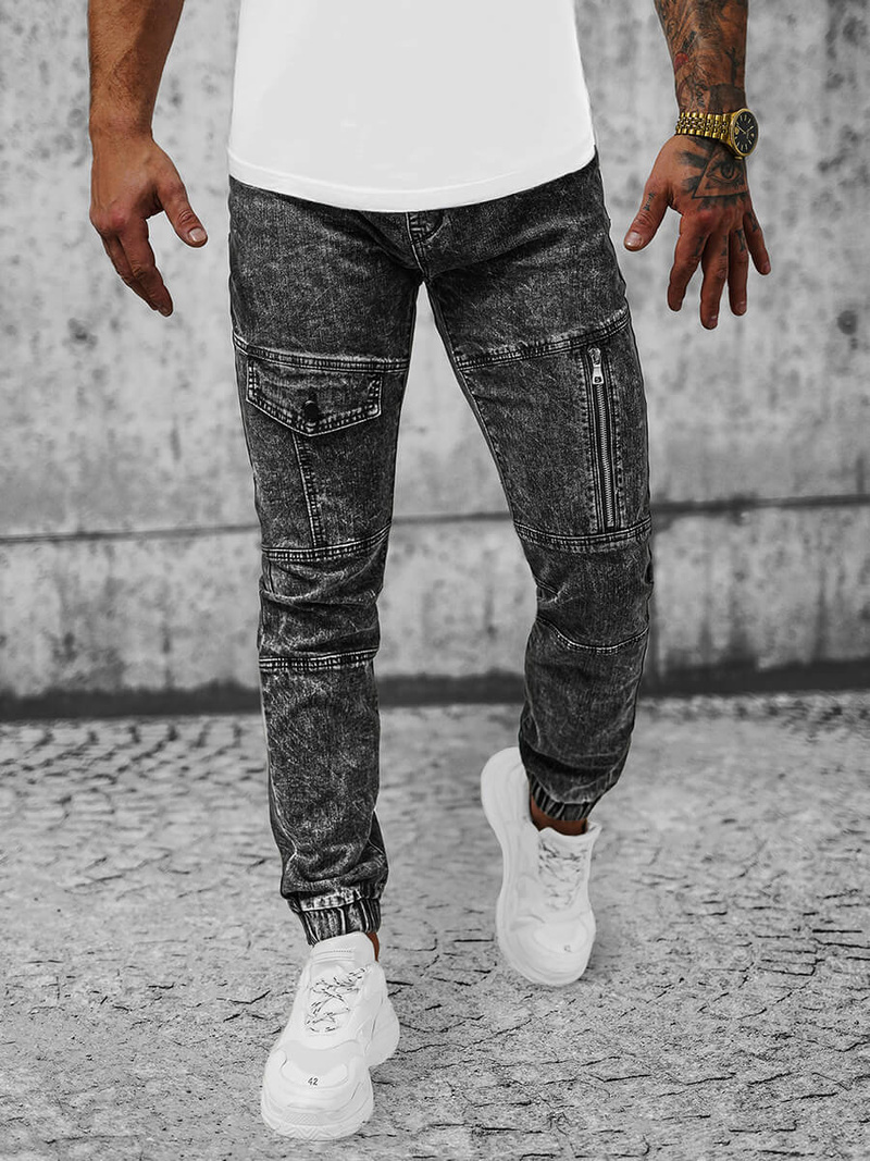 Spodnie jeansowe joggery męskie czarne OZONEE NB/MP0107N