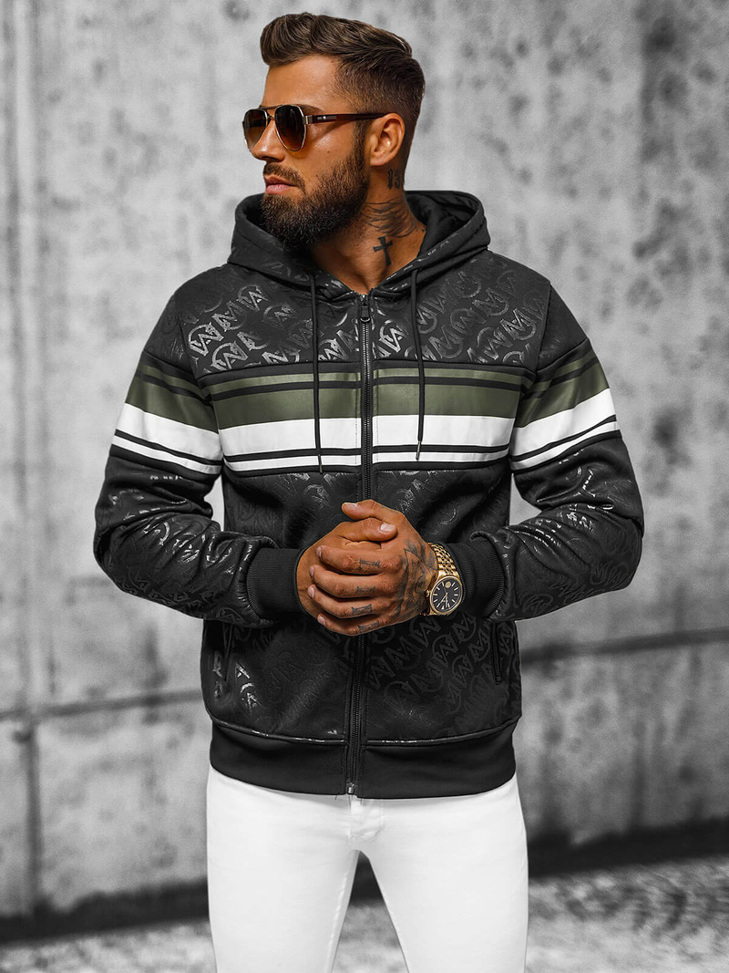 Bluza męska z kapturem rozpinana czarna OZONEE JS/3B563