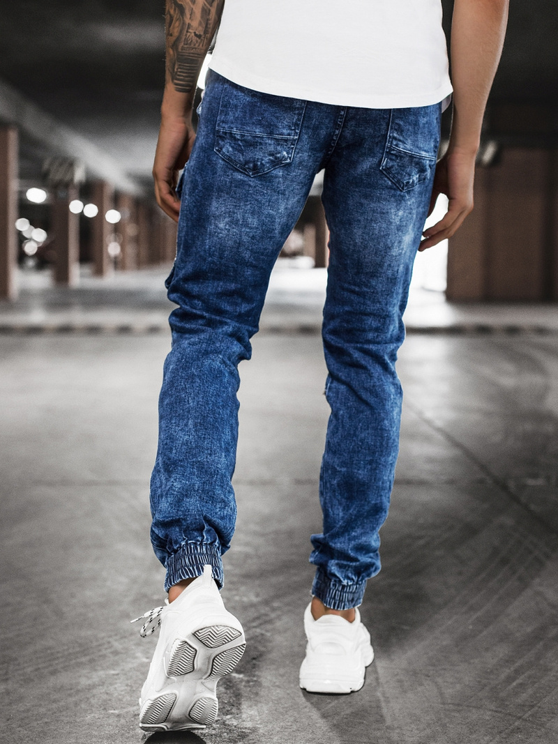 Spodnie jeansowe joggery męskie niebieskie OZONEE DR/TF070