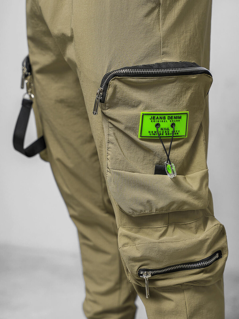 Spodnie męskie chino joggery ciemno-beżowe OZONEE O/PS5519