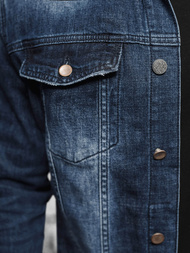 Kurtka męska jeansowa sherpa ciemno-niebieska OZONEE NB/MJ516BSZ