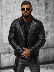 Чоловіча шкіряна куртка Чорна OZONEE JS/11Z8005Z