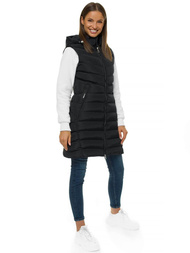 Kamizelka damska długa pikowana z kapturem czarna OZONEE N/6811/1