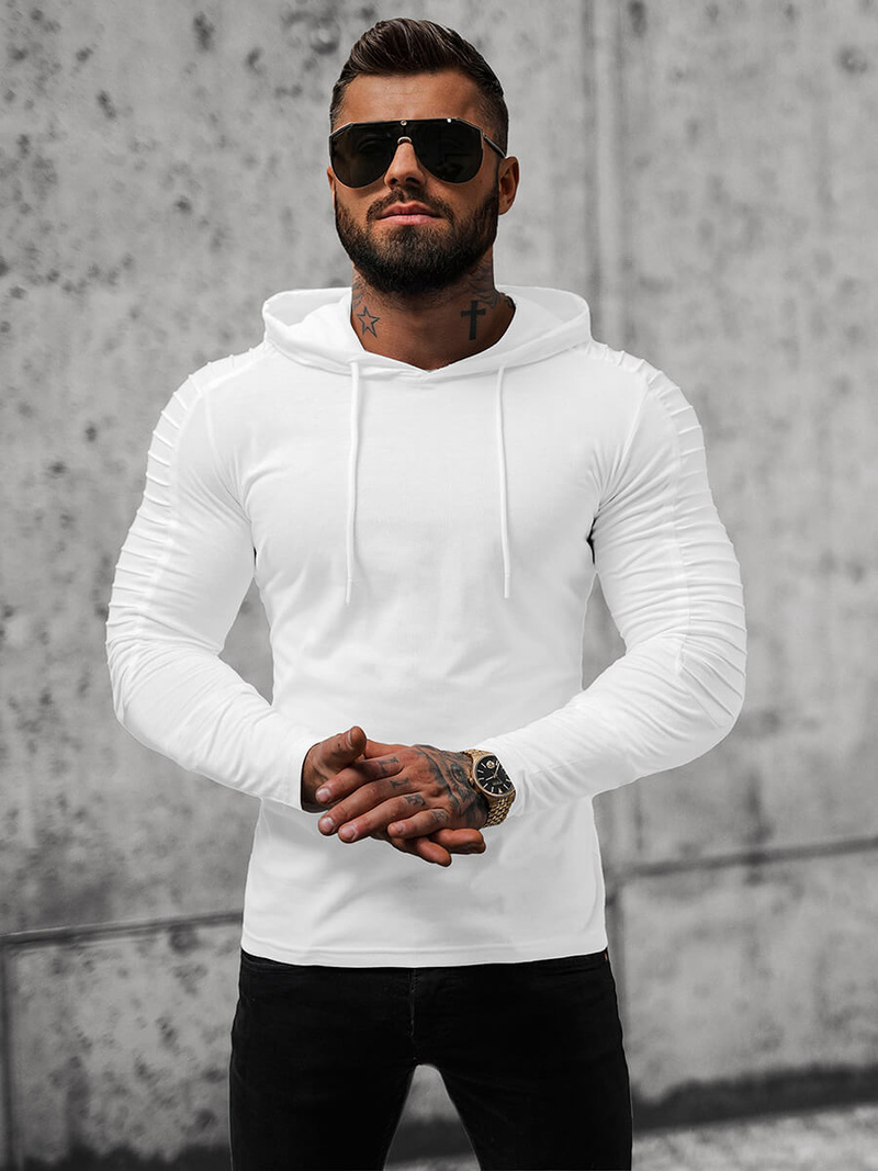 Longsleeve męski z kapturem biały OZONEE O/B258